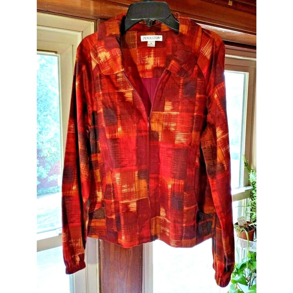 Pendleton Rare crosshatch orange and red Zip Up lightweight jacket EUC